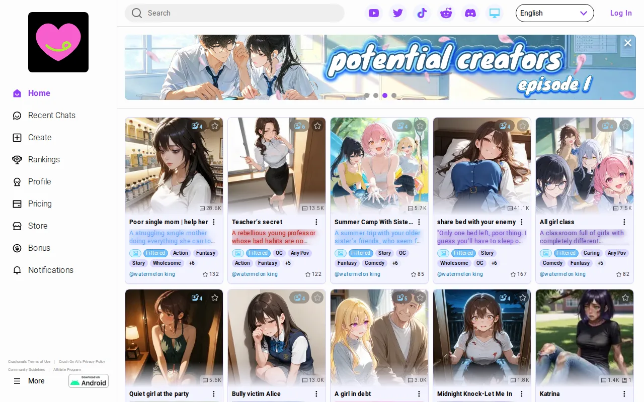 CrushOn AI interface (2026) CrushOn AI interface (2026)