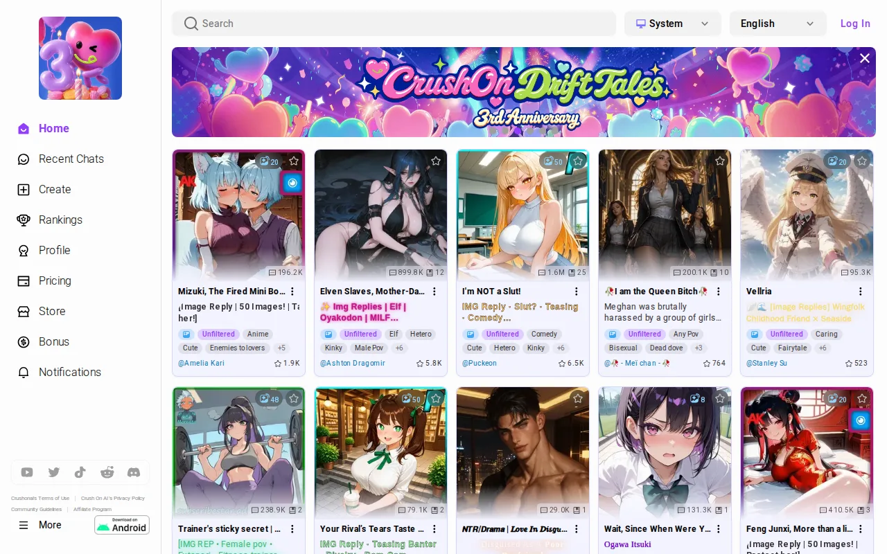 CrushOn AI interface (2026) CrushOn AI interface (2026)
