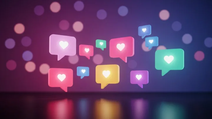 Colorful AI chat speech bubbles with heart icons — best Candy AI alternatives and AI companion apps 2026