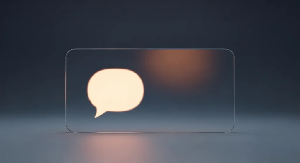 Conceptual illustration of a warm chat bubble behind translucent frosted glass, representing an AI companion app pulling back at its intimacy guardrails