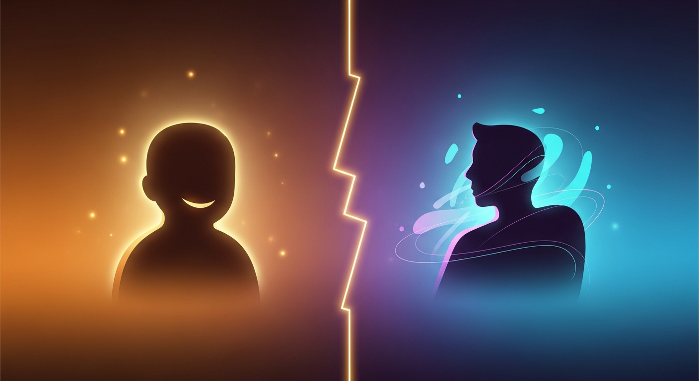 Kindroid vs Character AI comparison — two AI companion silhouettes facing each other with warm amber and cool cyan color schemes