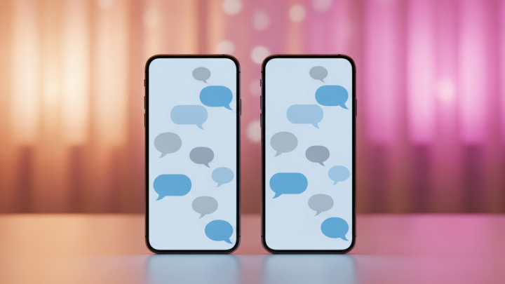 Two smartphones side by side comparing Nastia and Replika AI companion chat apps