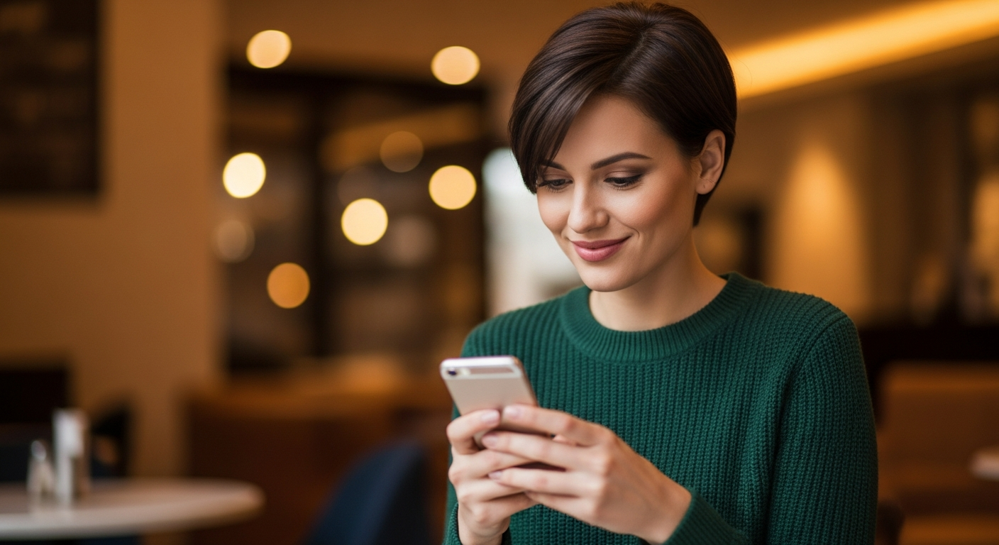 Using a free AI companion app in a cafe Using a free AI companion app in a cafe