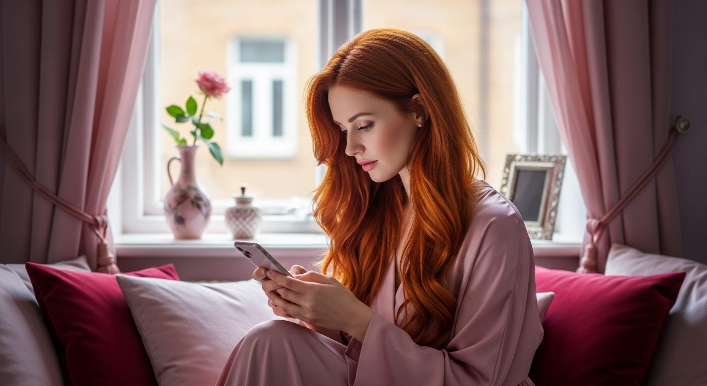 Using an AI companion app by a window at home Using an AI companion app by a window at home