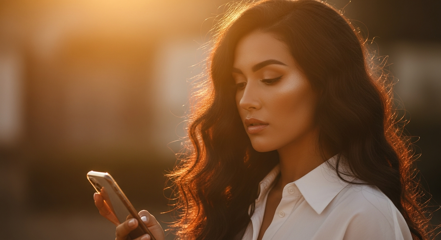 A person using an AI companion app in warm light A person using an AI companion app in warm light