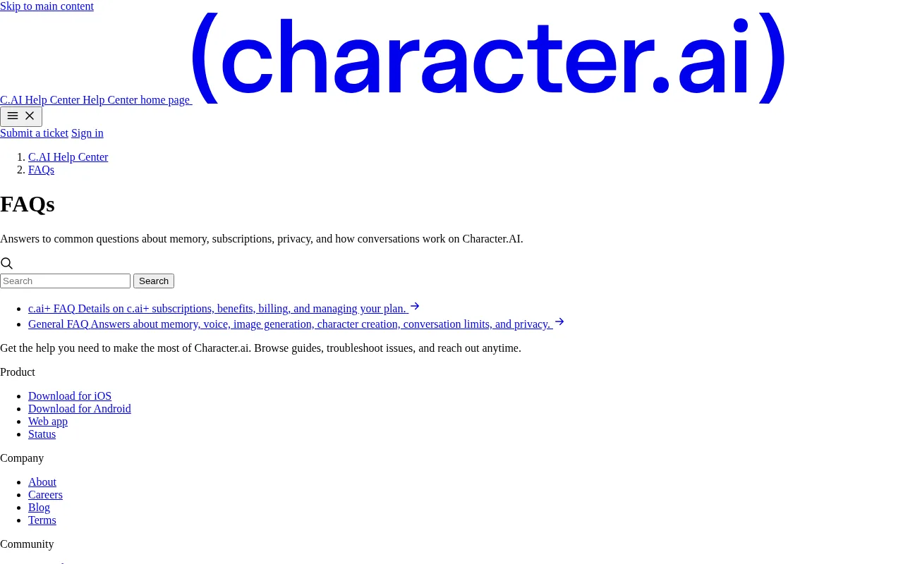 Character.AI interface (2026)
