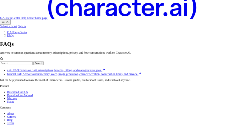 Character.AI interface (2026)