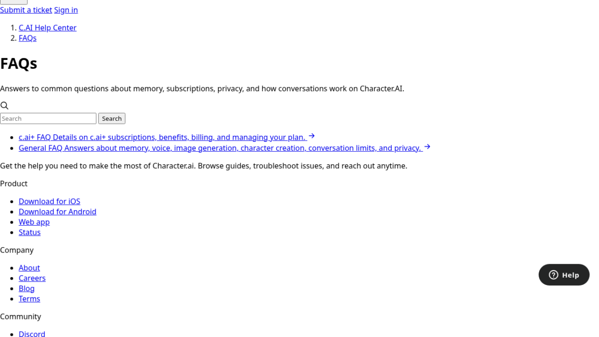 Character.AI interface (2026)