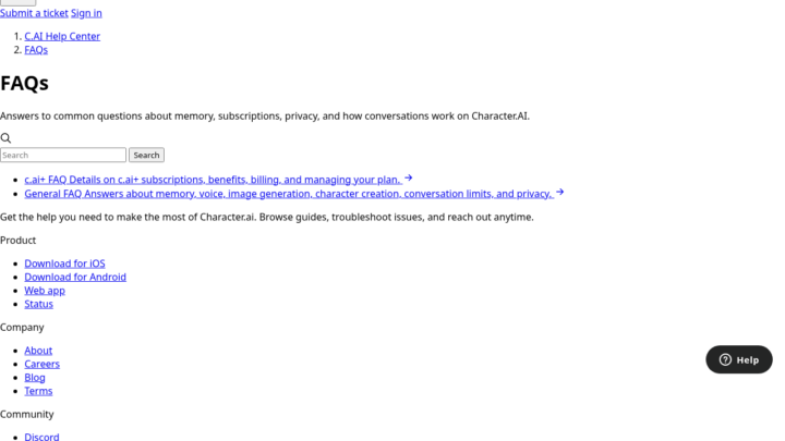 Character.AI interface (2026)