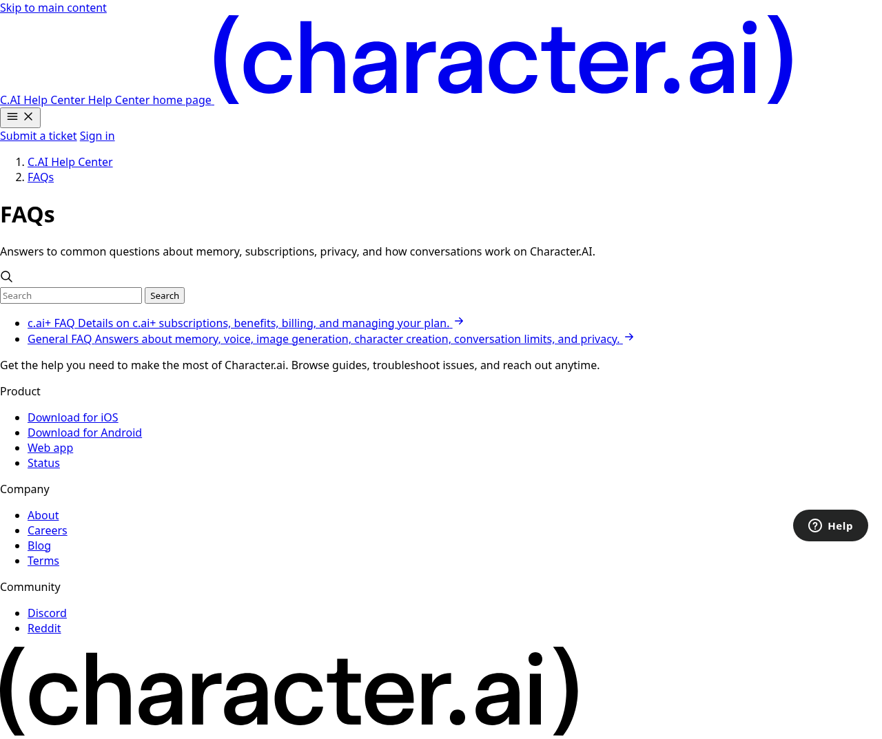 Character.AI interface (2026)