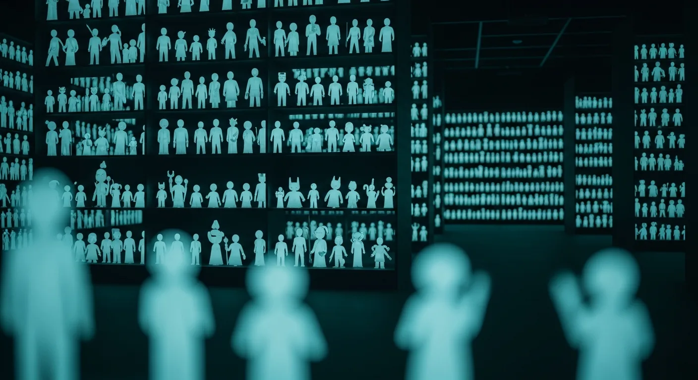 Character.AI’s vast character library, visualized as an endless gallery of glowing personalities