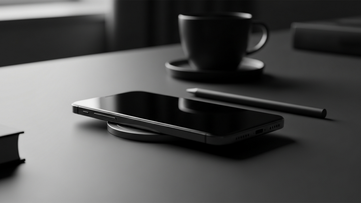 Smartphone charging on a wireless pad beside a coffee cup on a dark desk at night, a quiet evening scene evoking time spent chatting with a Replika AI companion. Smartphone charging on a wireless pad beside a coffee cup on a dark desk at night, a quiet evening scene evoking time spent chatting with a Replika AI companion.