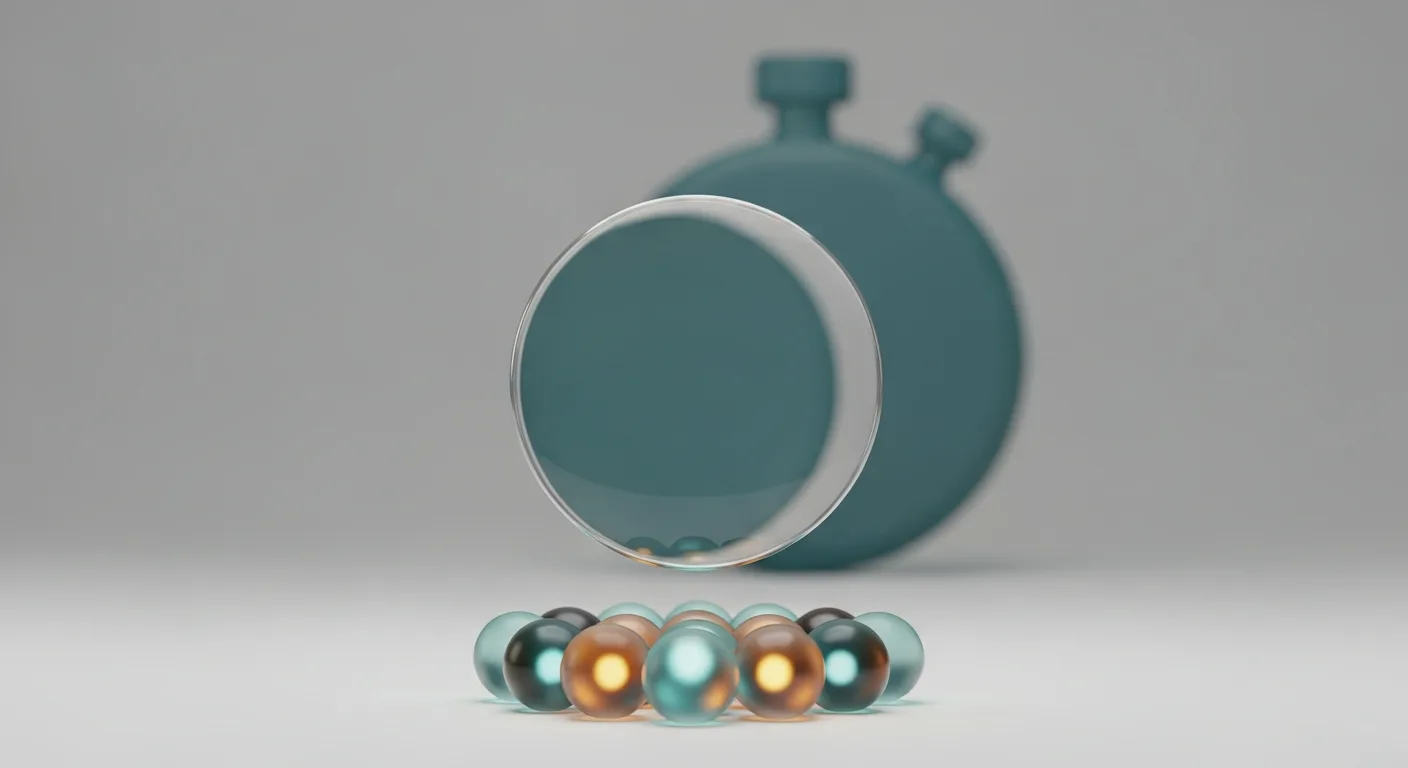 A magnifying lens over glowing orbs with a stopwatch, symbolizing a structured testing method A magnifying lens over glowing orbs with a stopwatch, symbolizing a structured testing method