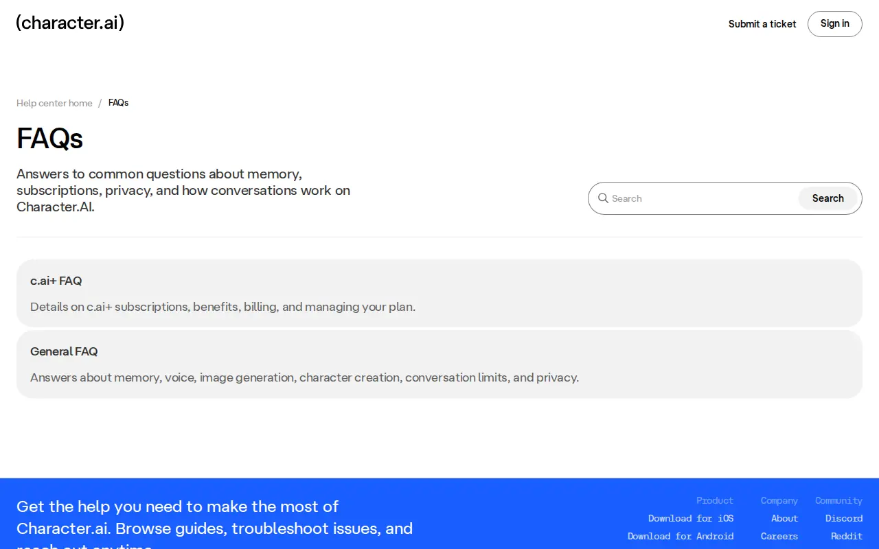 Character.AI interface (2026)