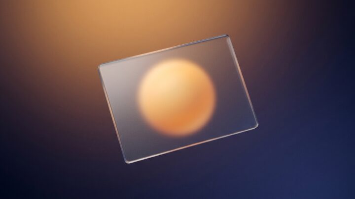 Abstract editorial render of a frosted glass pane obscuring a warm glowing orb, illustrating content hidden behind an NSFW warning