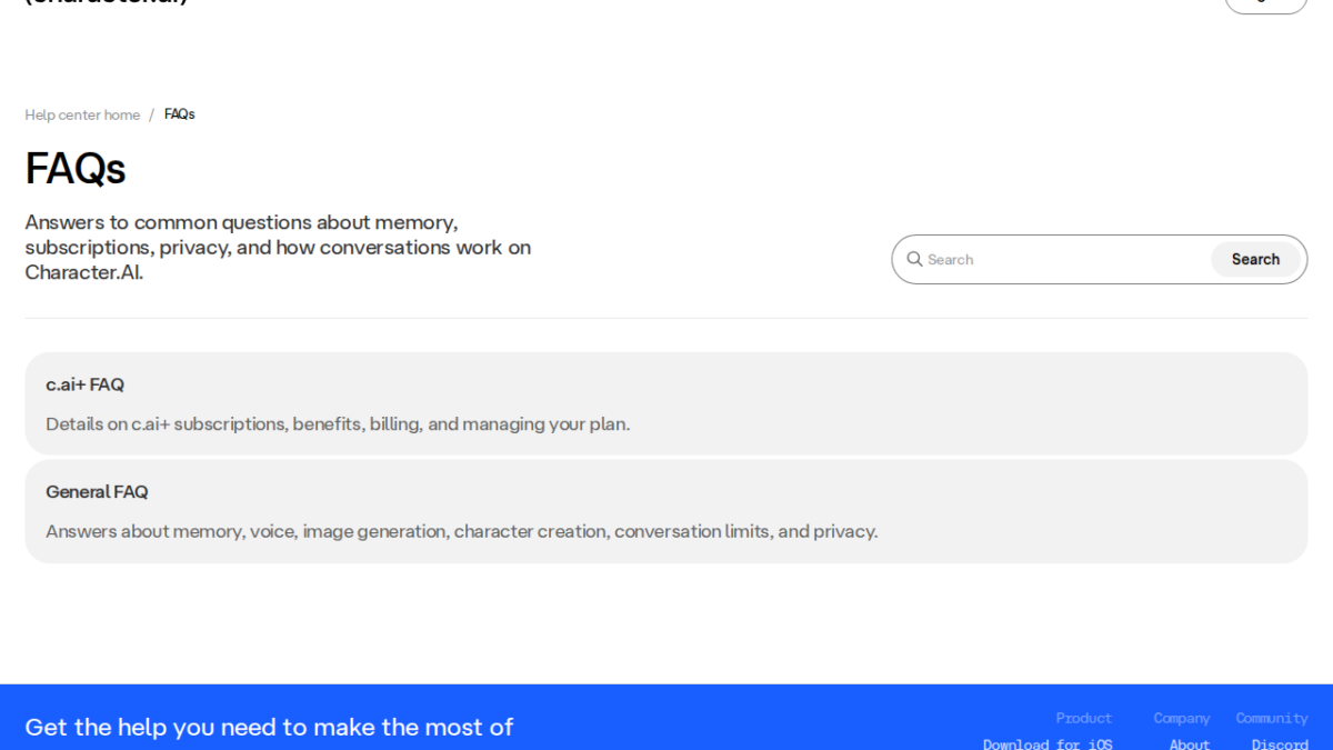 Character.AI interface (2026)