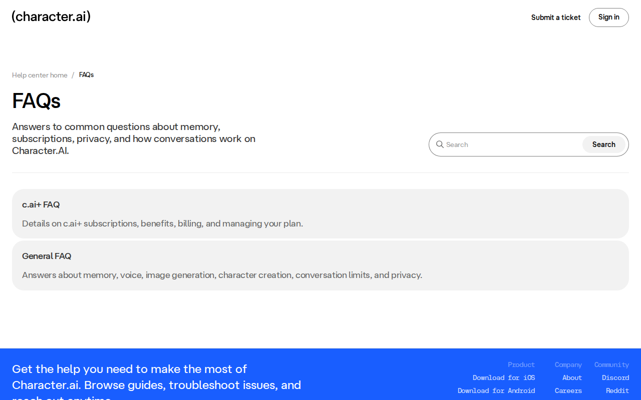 Character.AI interface (2026)