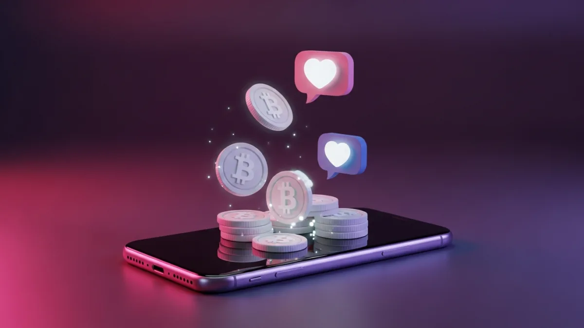 Digital tokens flowing into a smartphone representing Candy AI subscription and token costs