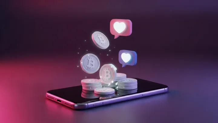 Digital tokens flowing into a smartphone representing Candy AI subscription and token costs