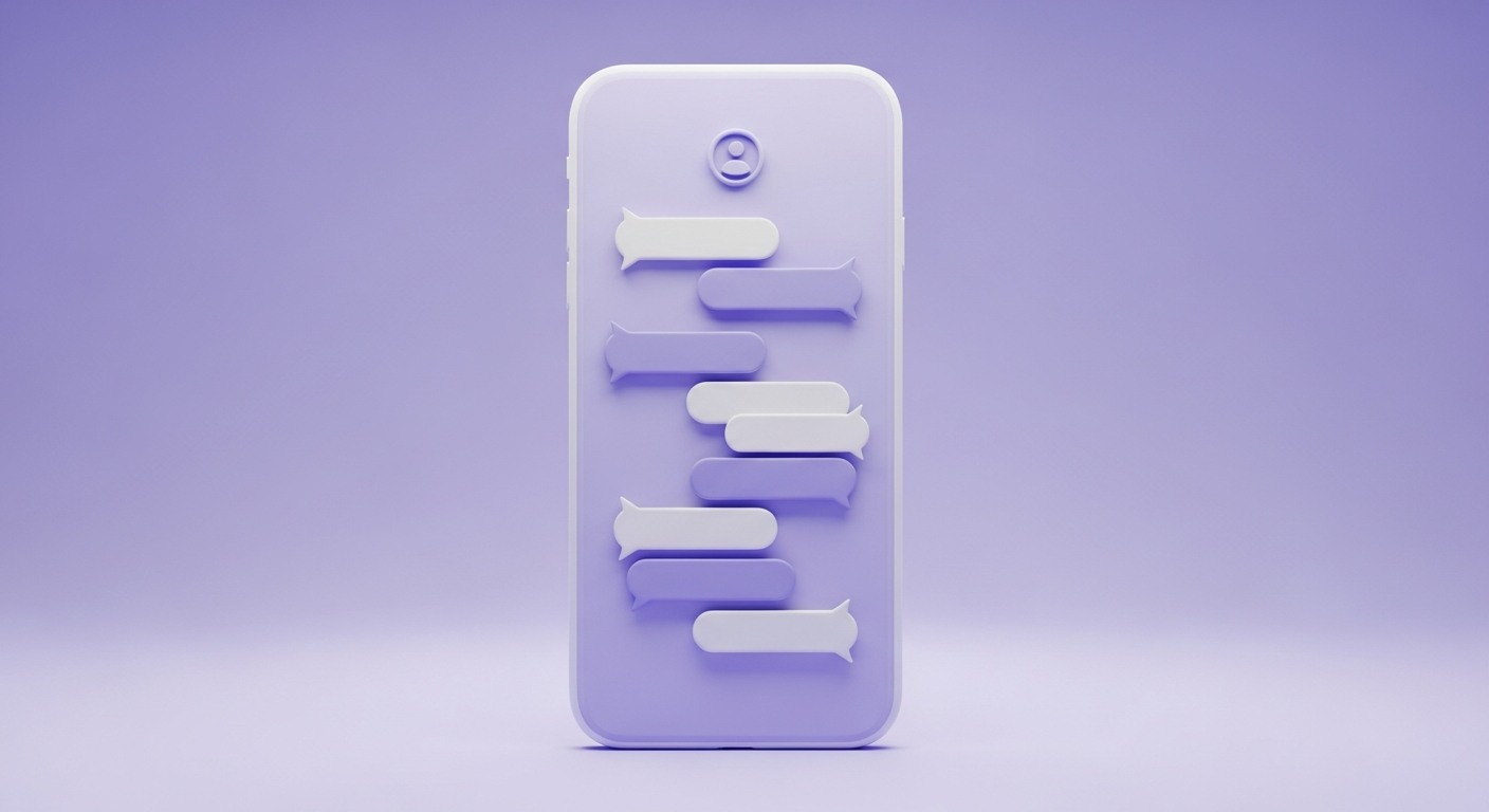 A smartphone screen showing a stack of chat message bubbles, representing the Replika conversation interface A smartphone screen showing a stack of chat message bubbles, representing the Replika conversation interface