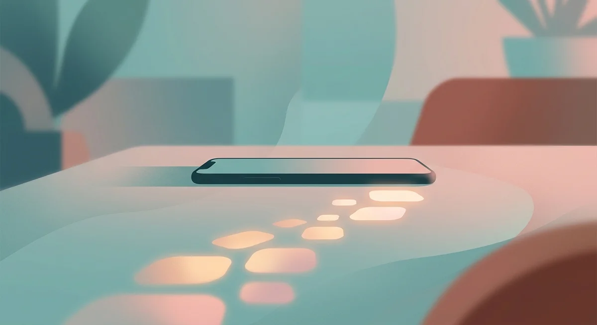 Glowing stepping stones leading toward a smartphone on a pastel desk, illustrating a step-by-step path to choosing an AI girlfriend app Glowing stepping stones leading toward a smartphone on a pastel desk, illustrating a step-by-step path to choosing an AI girlfriend app